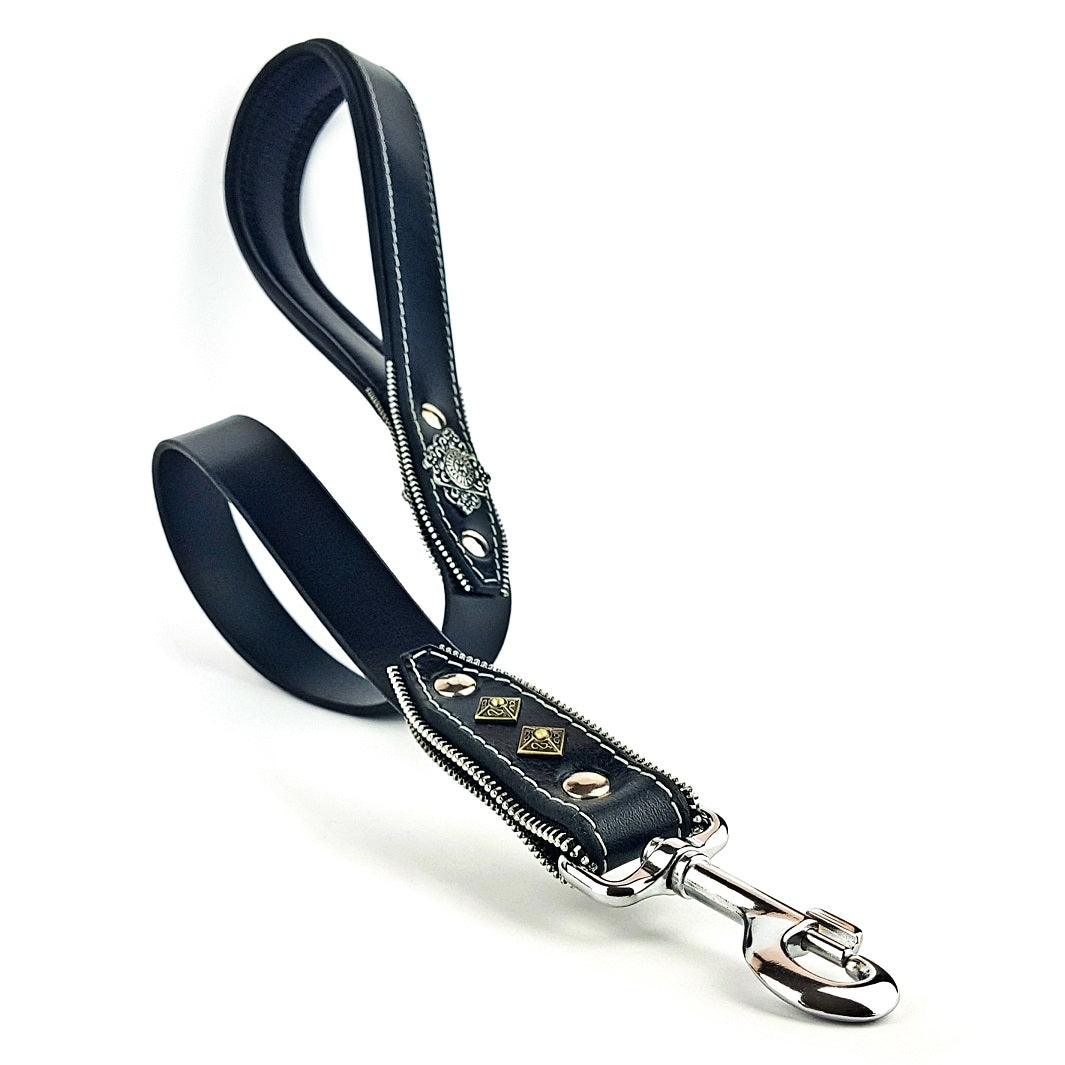 “Aztec” Black Leather Dog Leash