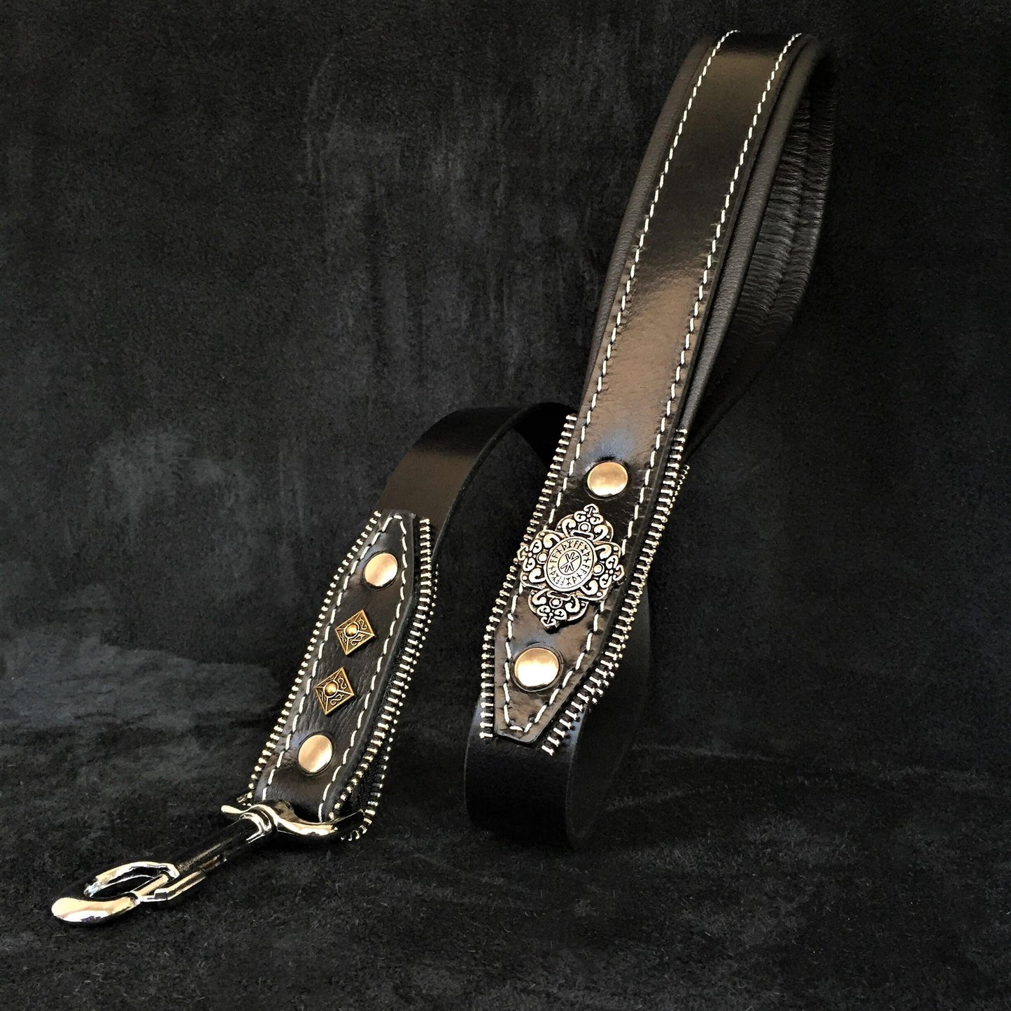 “Aztec” Black Leather Dog Leash
