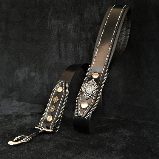 “Aztec” Black Leather Dog Leash