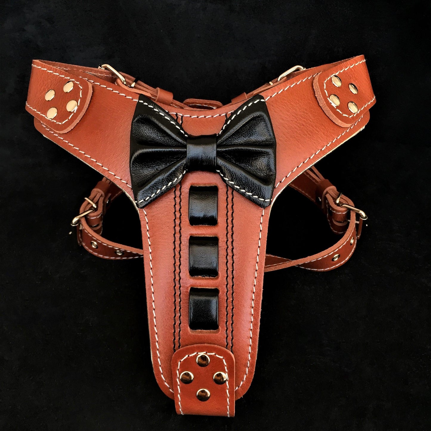 Black ''Bowtie'' Leather Dog Harness