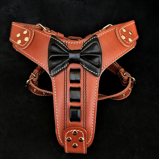 Black ''Bowtie'' Leather Dog Harness