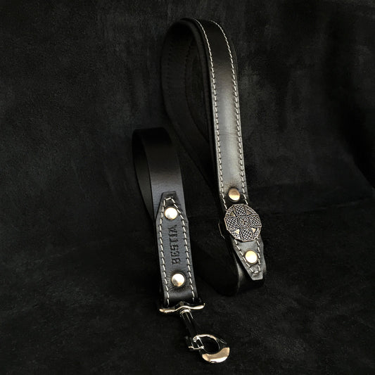 “Maximus Silver” Leather Dog Leash