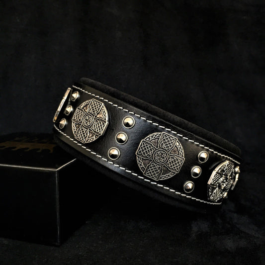 “Maximus” Black & Silver Leather Dog Collar